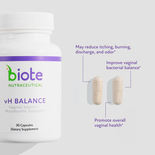 Biote VH Balance bottle back showing usage details for easy daily use.