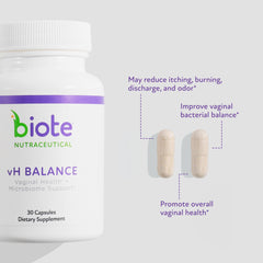Biote VH Balance bottle back showing usage details for easy daily use.