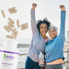 Biote VH Balance use-scene during morning routine highlighting daily supplementation.