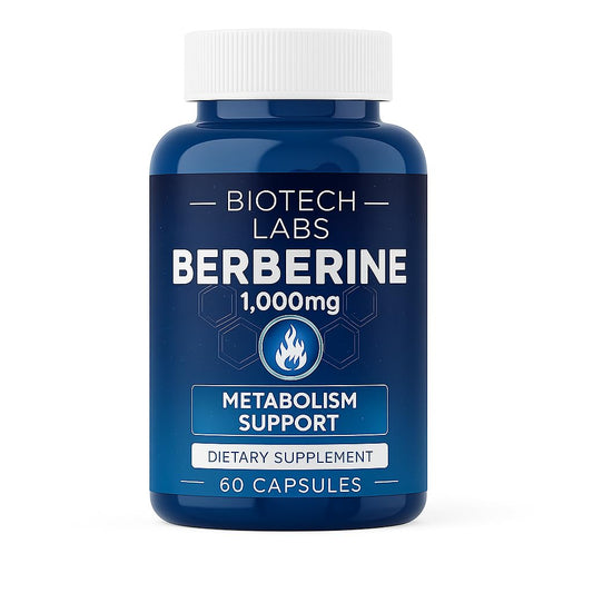 Biotech Labs Berberine 1000mg bottle highlights premium herbal wellness for daily use.