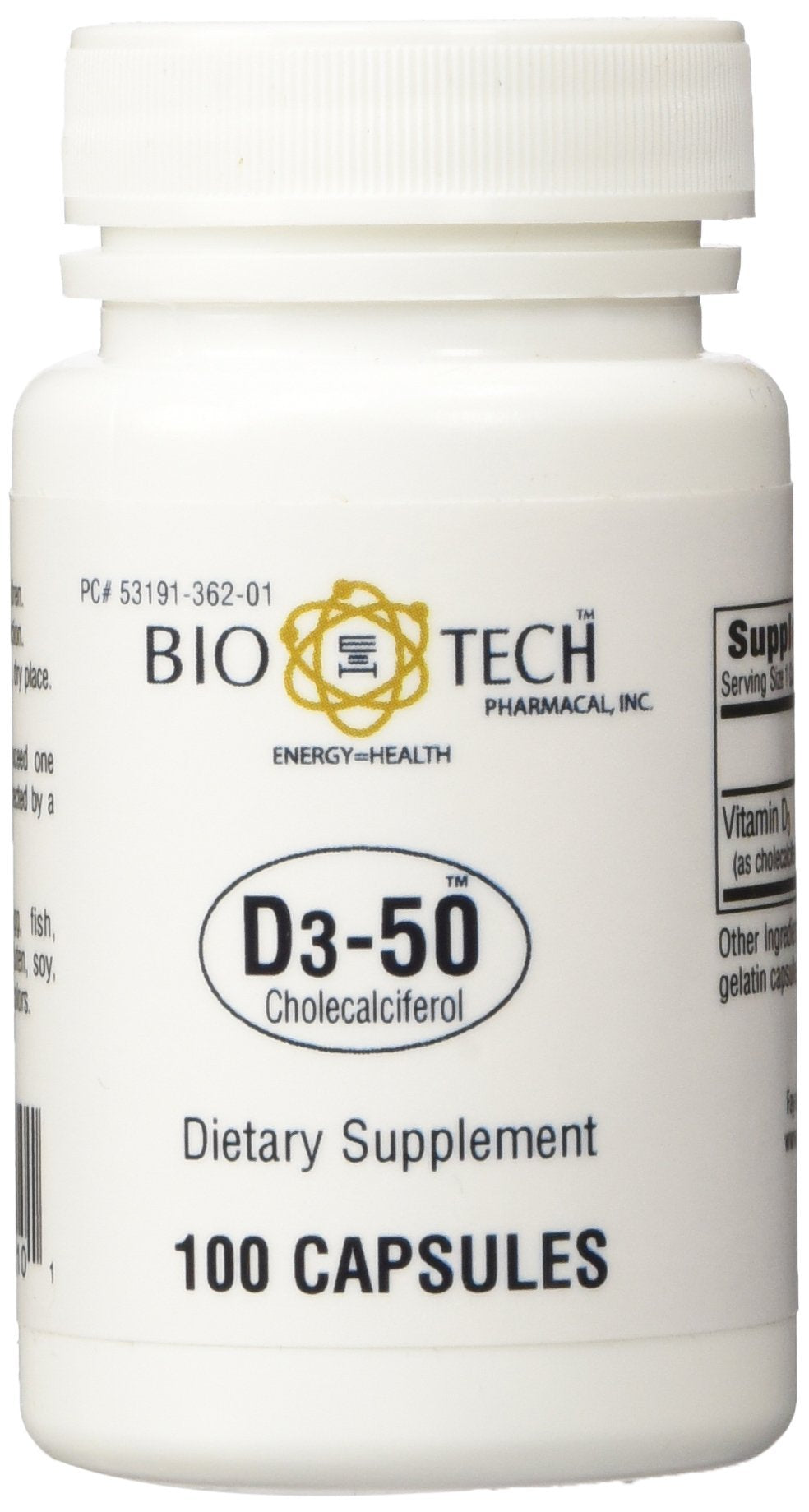 BioTech Pharmacal D3-50 bottle front view for daily vitamin D support