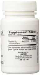 BioTech Pharmacal D3-50 capsules closeup highlighting high potency vitamin D