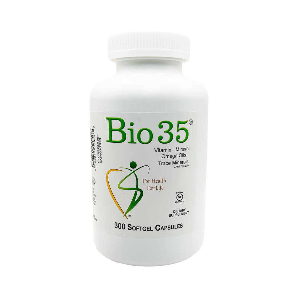 Bio35 softgel bottle front for daily wellness