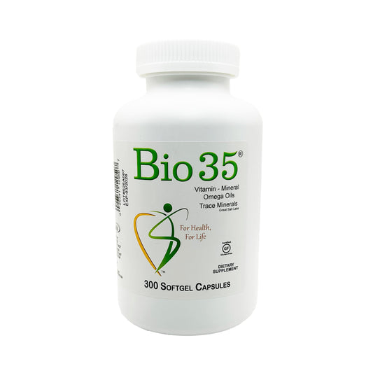 Bio35 softgel bottle front for daily wellness