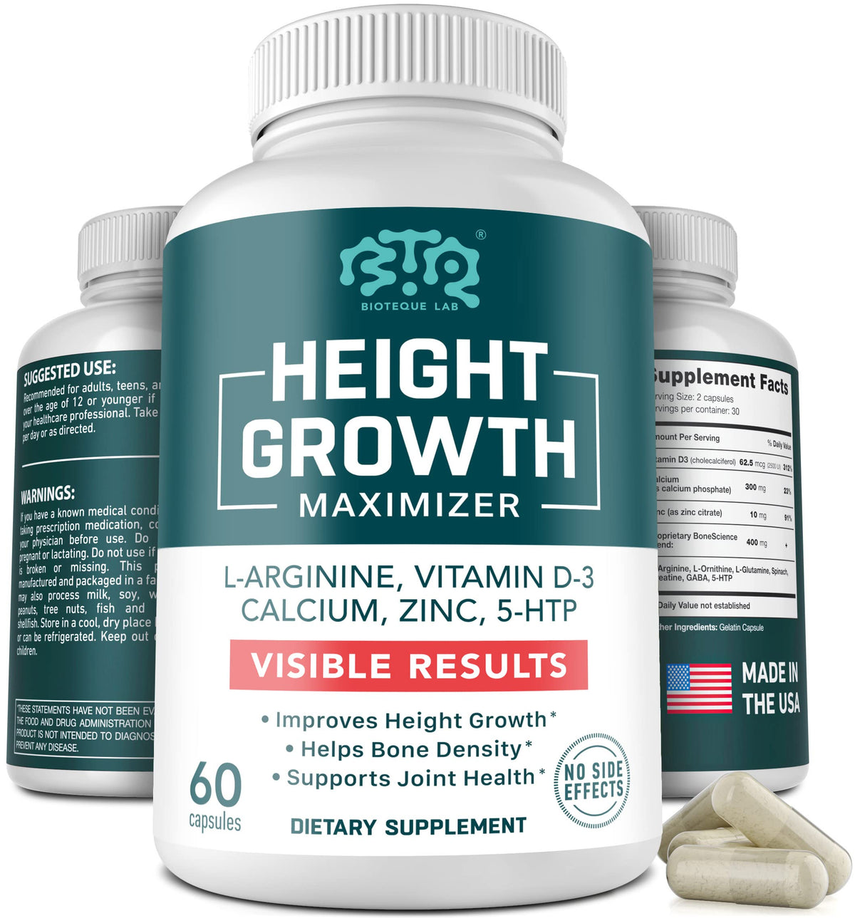 Biotequelab Height Growth bottle showing the bone-support formula.