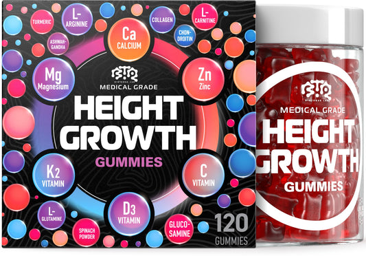 Biotequelab Height Growth Gummies bottle shows a tasty growth support.
