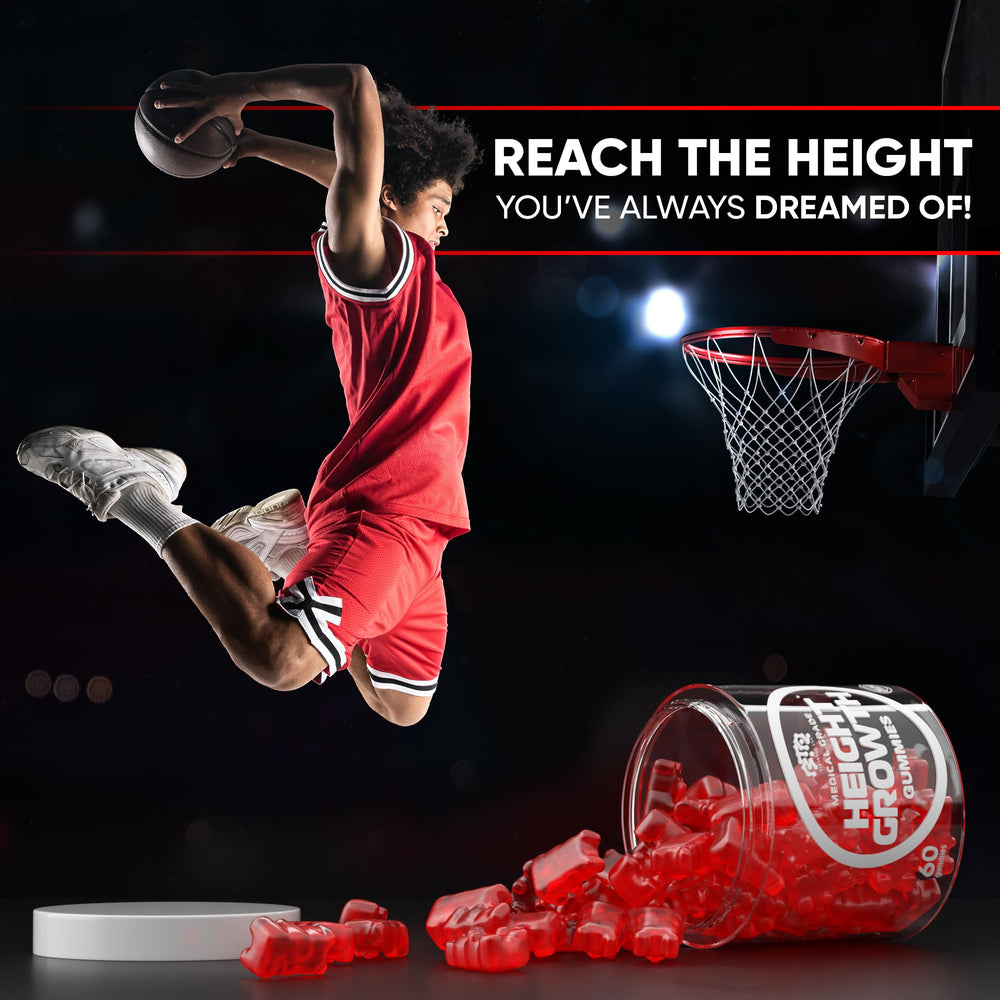 Biotequelab height growth gummies closeup highlights colorful minerals supporting bone health.
