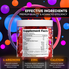 Biotequelab height growth gummies serving image shows easy daily dose for families.