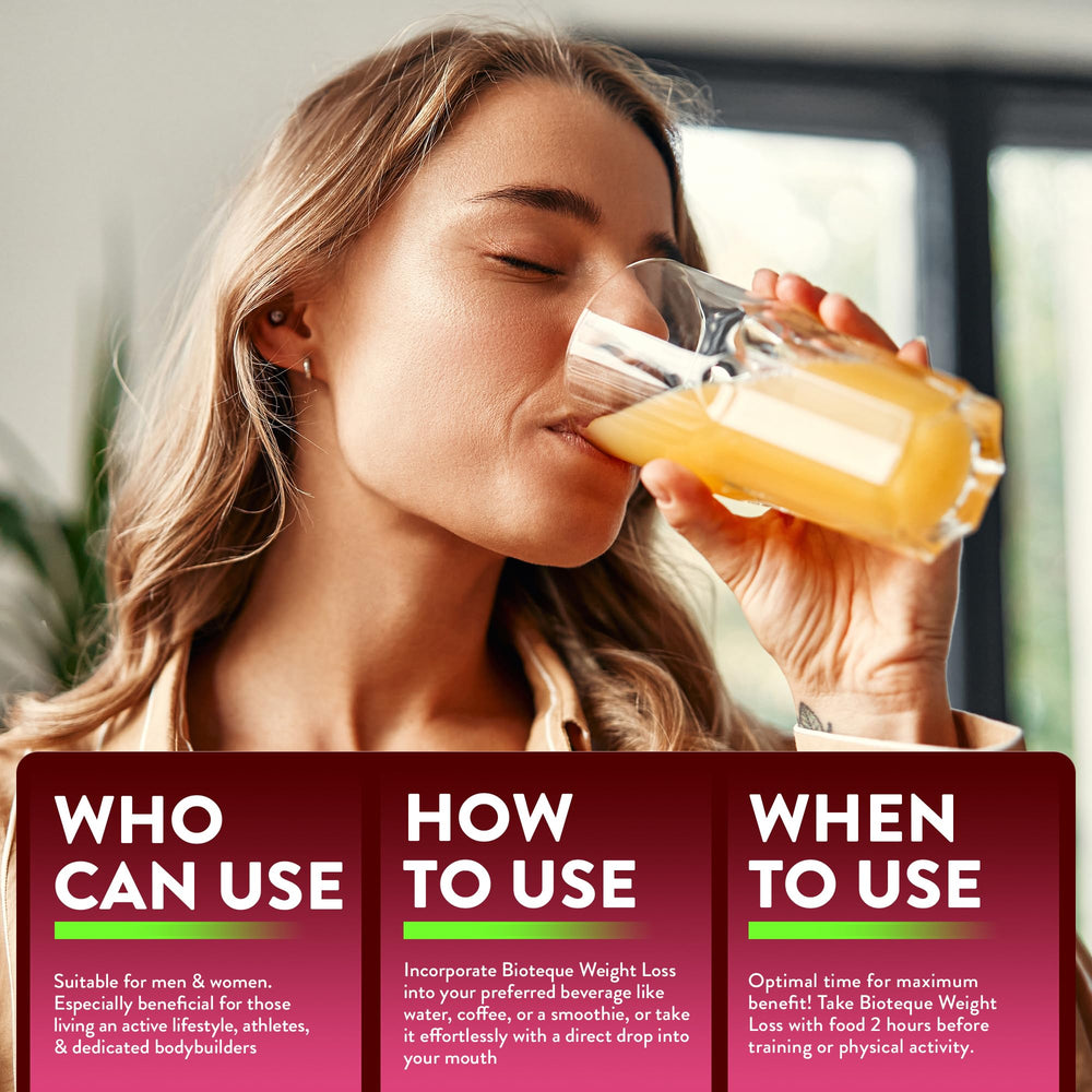 Biotequelab Keto Weight Loss Drops dosing guide visible on the label.