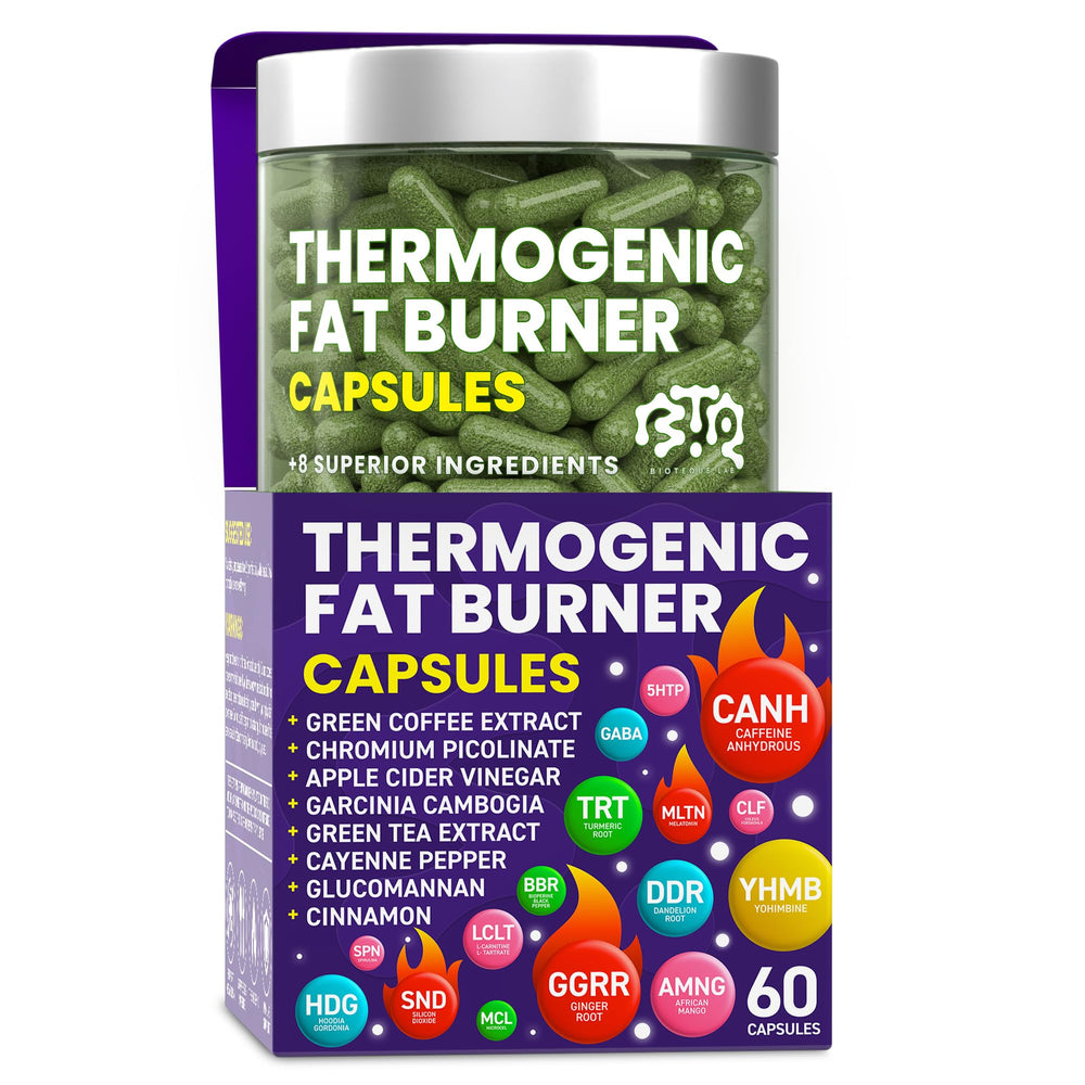 BIOTEQUELAB thermogenic fat burner bottle showing green tea extract for energy