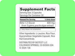 Biotest Beta-Glucan capsule closeup suggests daily immune support.