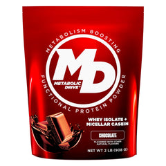 Biotest Metabolic Drive Protein chocolate bottle pour shows rich, low-carb fueling for workouts.
