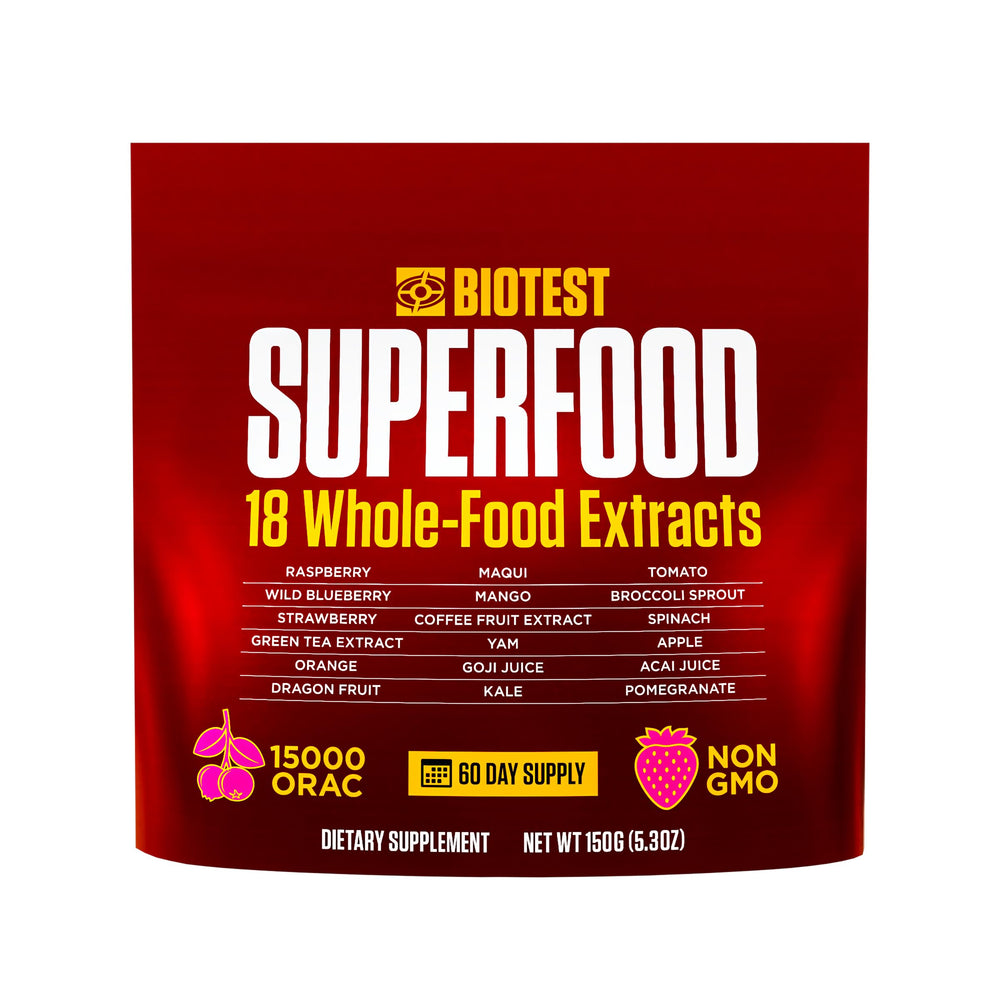 Biotest Superfood berry-dense polyphenols bottle promotes daily wellness with berry polyphenol blend