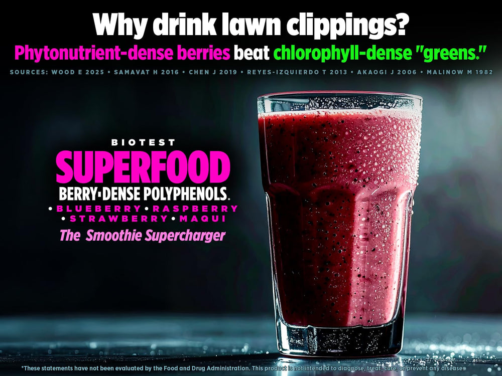 Biotest Superfood label highlights Berry-Dense Polyphenols with clean, whole-food ingredients