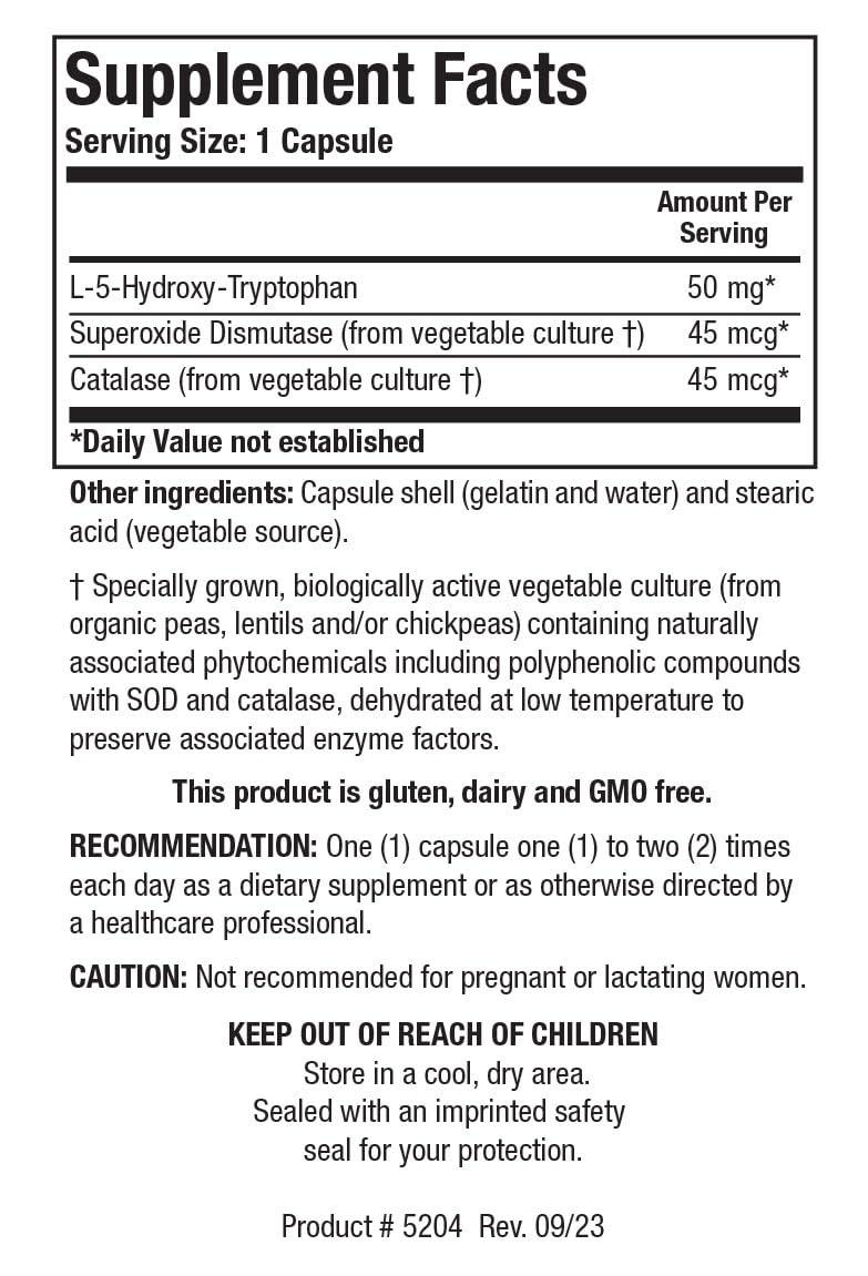 Biotics Research 5HTP capsules in bottle, suggesting easy daily mood support
