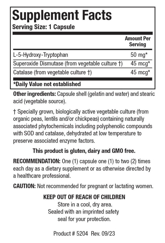 Biotics Research 5HTP capsules in bottle, suggesting easy daily mood support