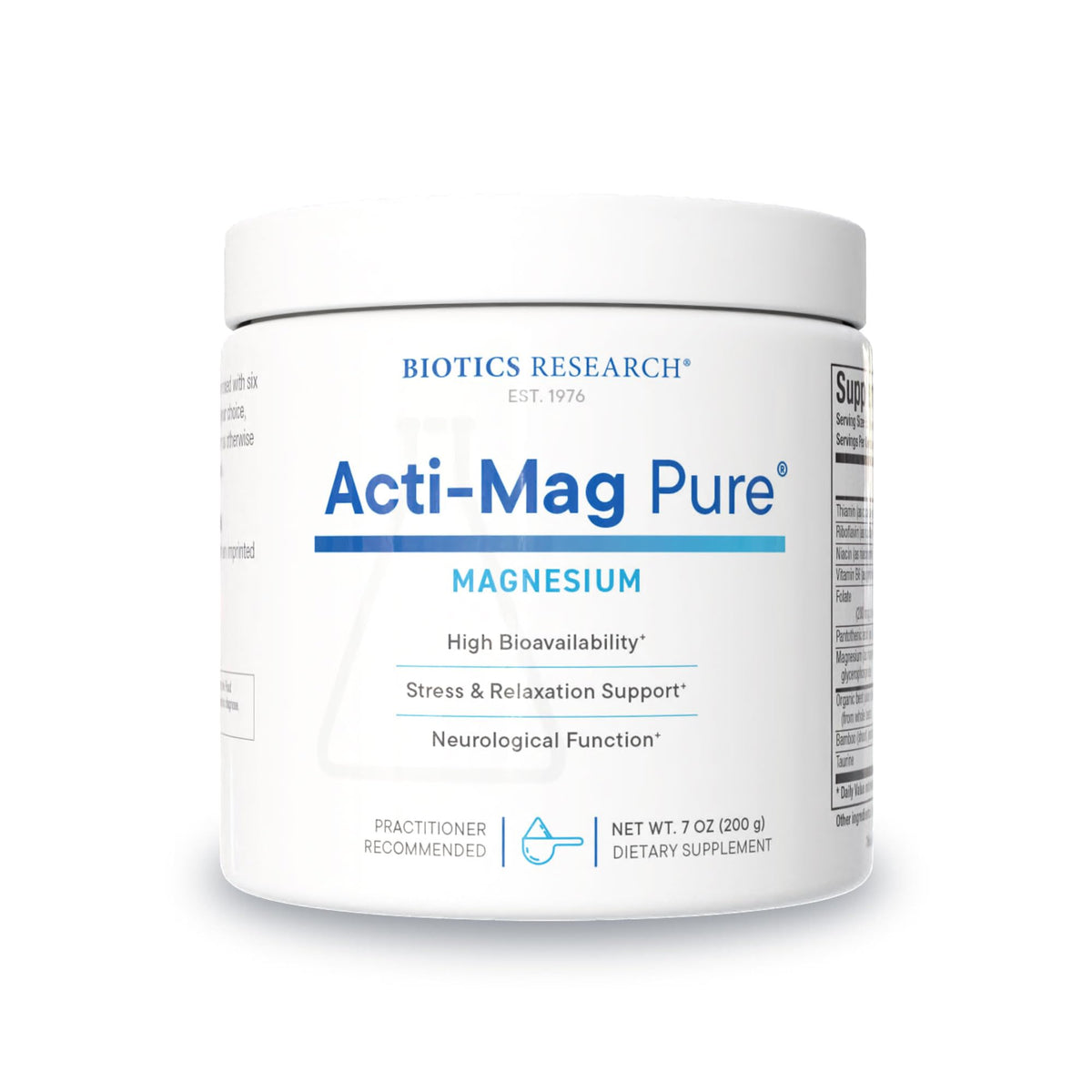 Biotics Research Acti-Mag Pure bottle front for easy daily supplementation.
