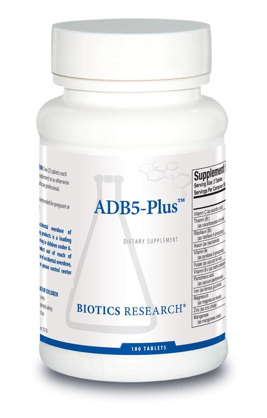 BIOTICS RESEARCH ADB5-Plus bottle-front showing product packaging and branding.