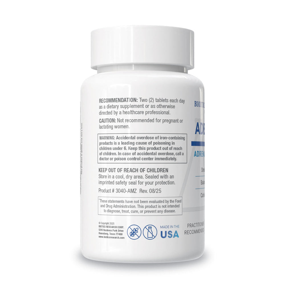 BIOTICS RESEARCH ADB5-Plus label closeup with ingredients and cortisol-friendly notes.