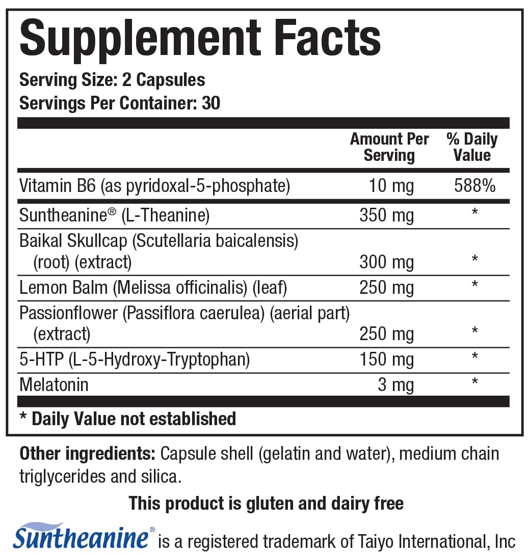 Biotics Research Alpha Theta Ultra PM L label detail highlighting theanine and lemon balm.