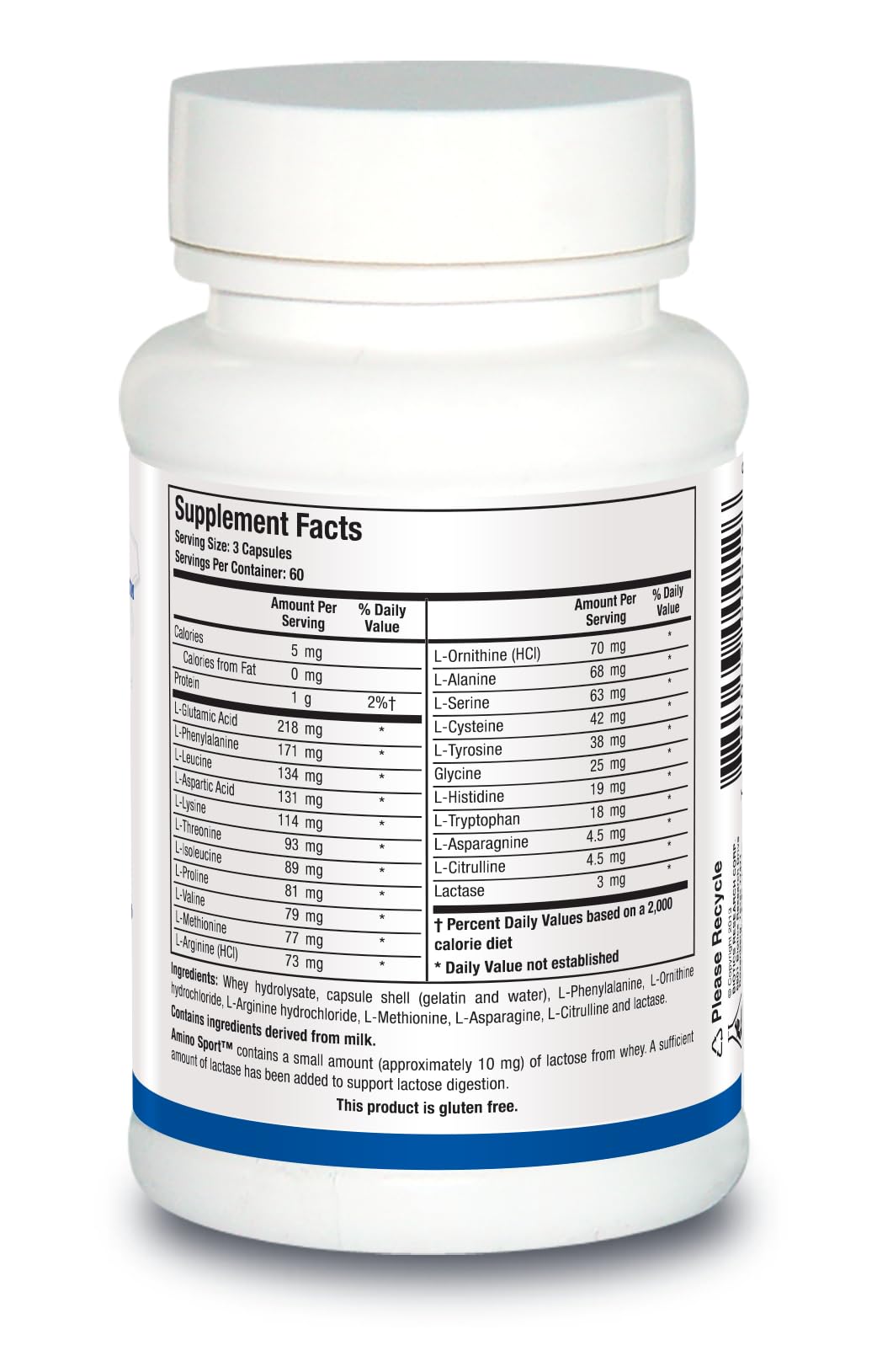 Biotics Research Amino Sport bottle back view with supplement facts