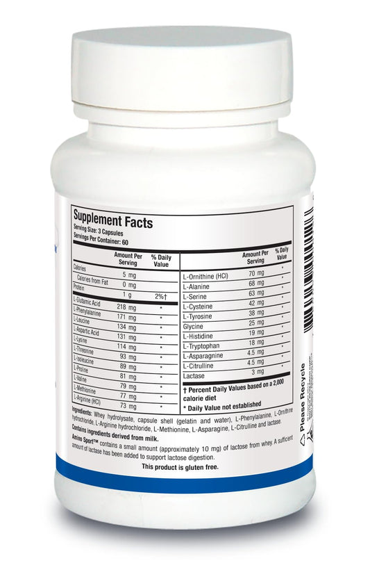 Biotics Research Amino Sport bottle back view with supplement facts