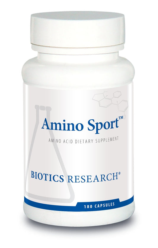 Biotics Research Amino Sport bottle front view showing packaging and product name