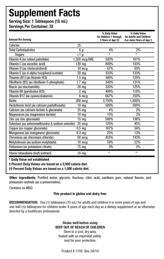 Biotics Research Aqueous Multi-Plus daily-dose spoon ready for convenient use.