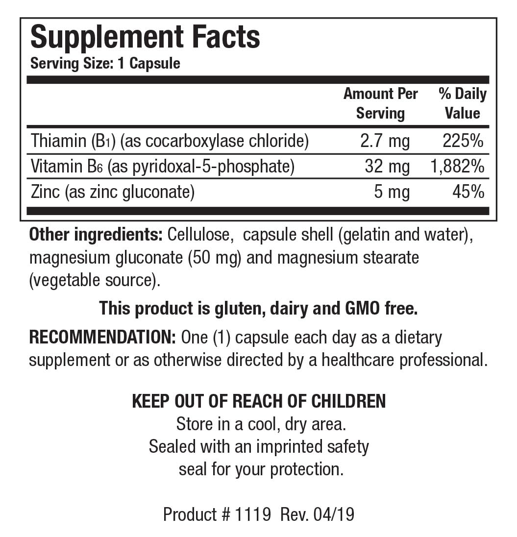 Biotics Research B6 B1 Plus Zinc label details showing ingredients.
