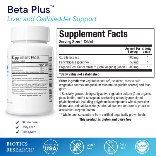 Biotics Research Beta-Plus pancrelipase enzyme capsule supports fat digestion