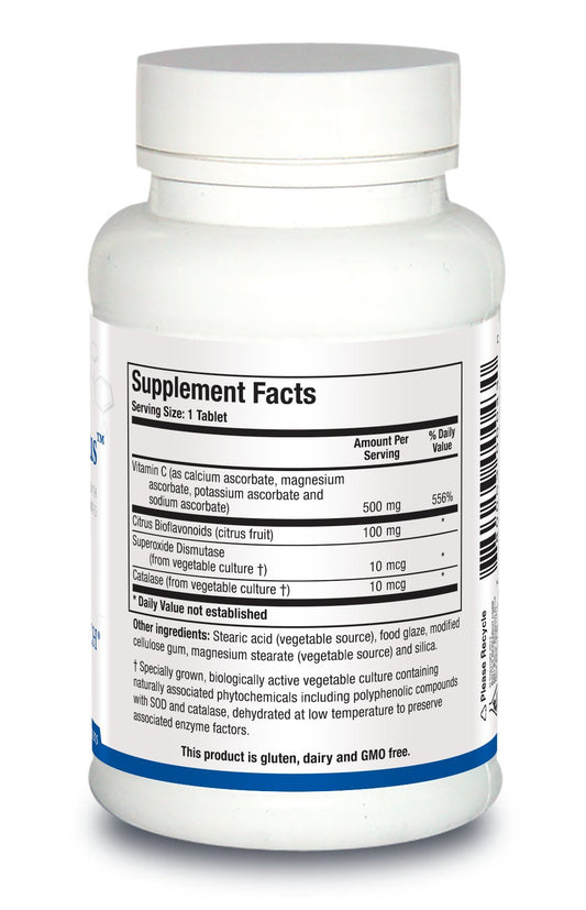 Bio C Plus label close-up showing mixed mineral ascorbates and citrus bioflavonoids