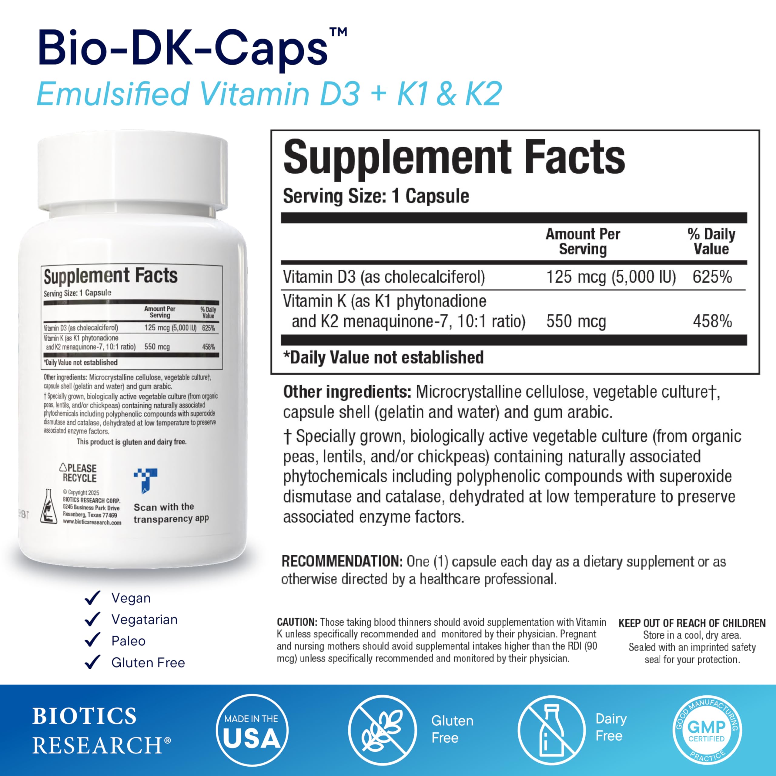 BIOTICS RESEARCH Bio-DK Caps capsules close-up highlighting emulsified formula for higher absorption
