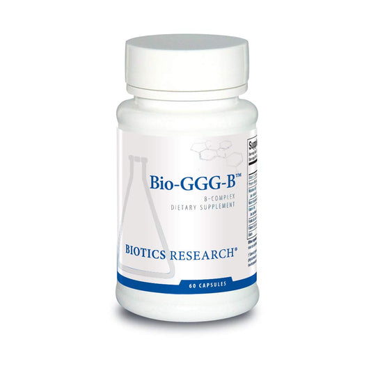 Biotics Research Bio GGG B bottle with capsules supports energy production.