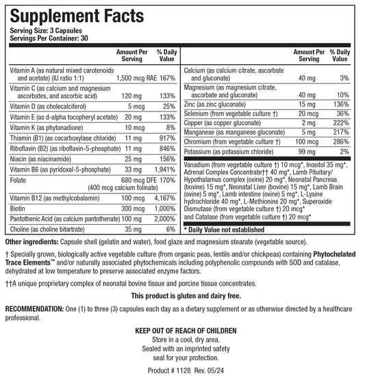 Biotics Research Bio Glycozyme Forte label close-up highlighting metabolism-supporting nutrients