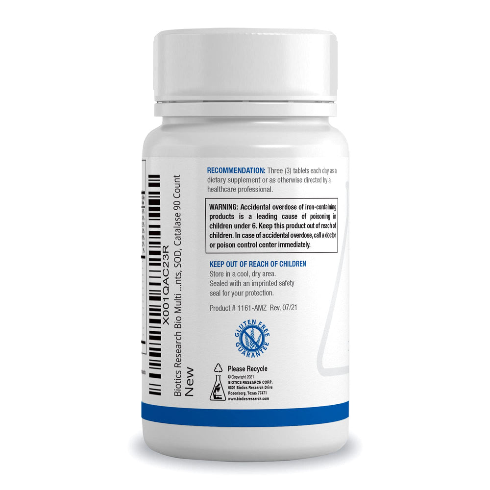 Biotics Research Bio-Multi Plus label highlights plant-based trace minerals and whole-food nutrients.