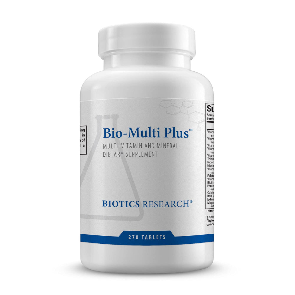 Biotics Research Bio-Multi Plus tablets in bottle for daily foundational nutrition.