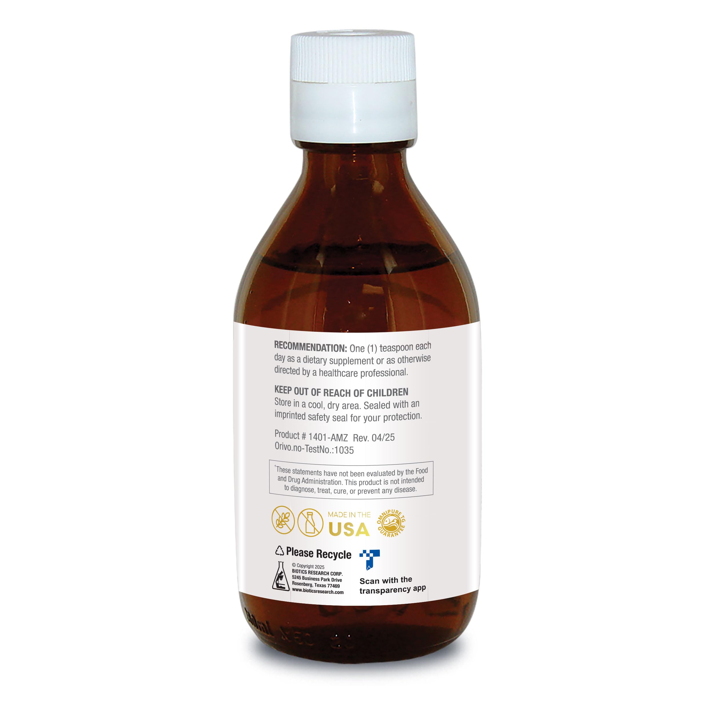 Biomega-3 Liquid label closeup highlighting purity and sustainable sourcing.