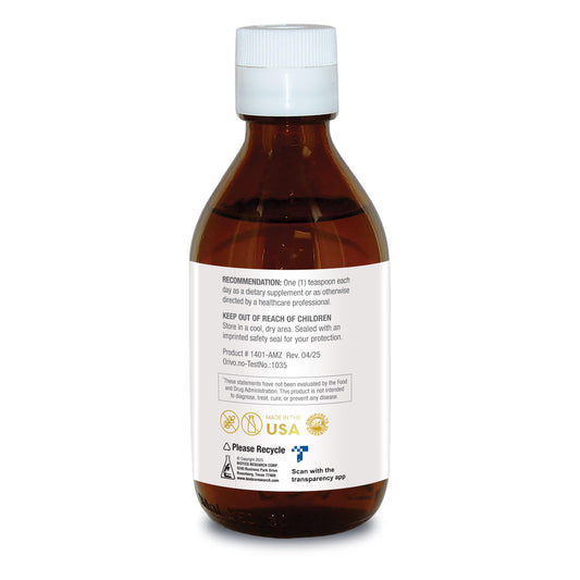 Biomega-3 Liquid label closeup highlighting purity and sustainable sourcing.