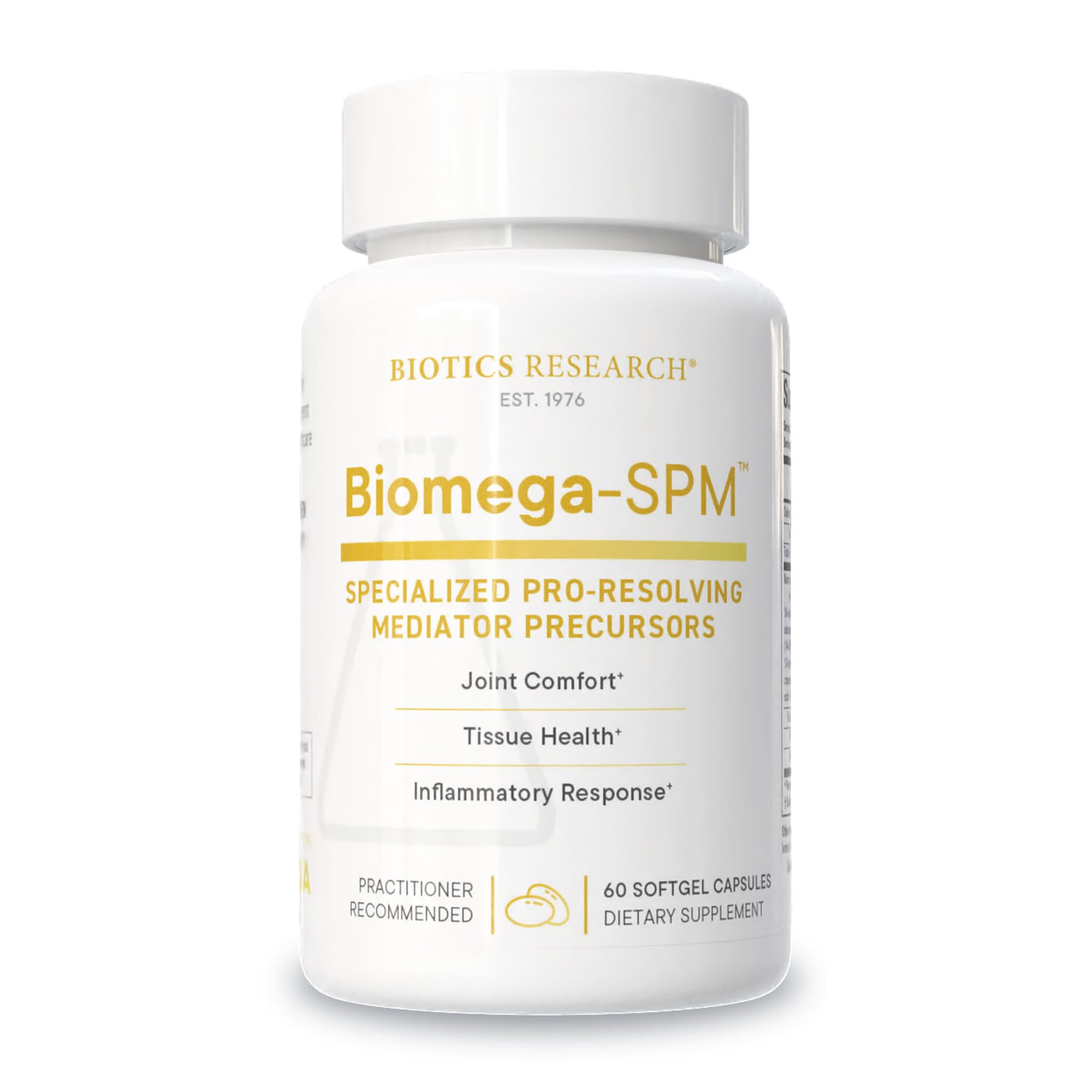 Biotics Research Biomega-SPM mini softgels bottle for daily PRM support.