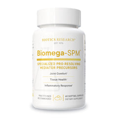 Biotics Research Biomega-SPM mini softgels bottle for daily PRM support.
