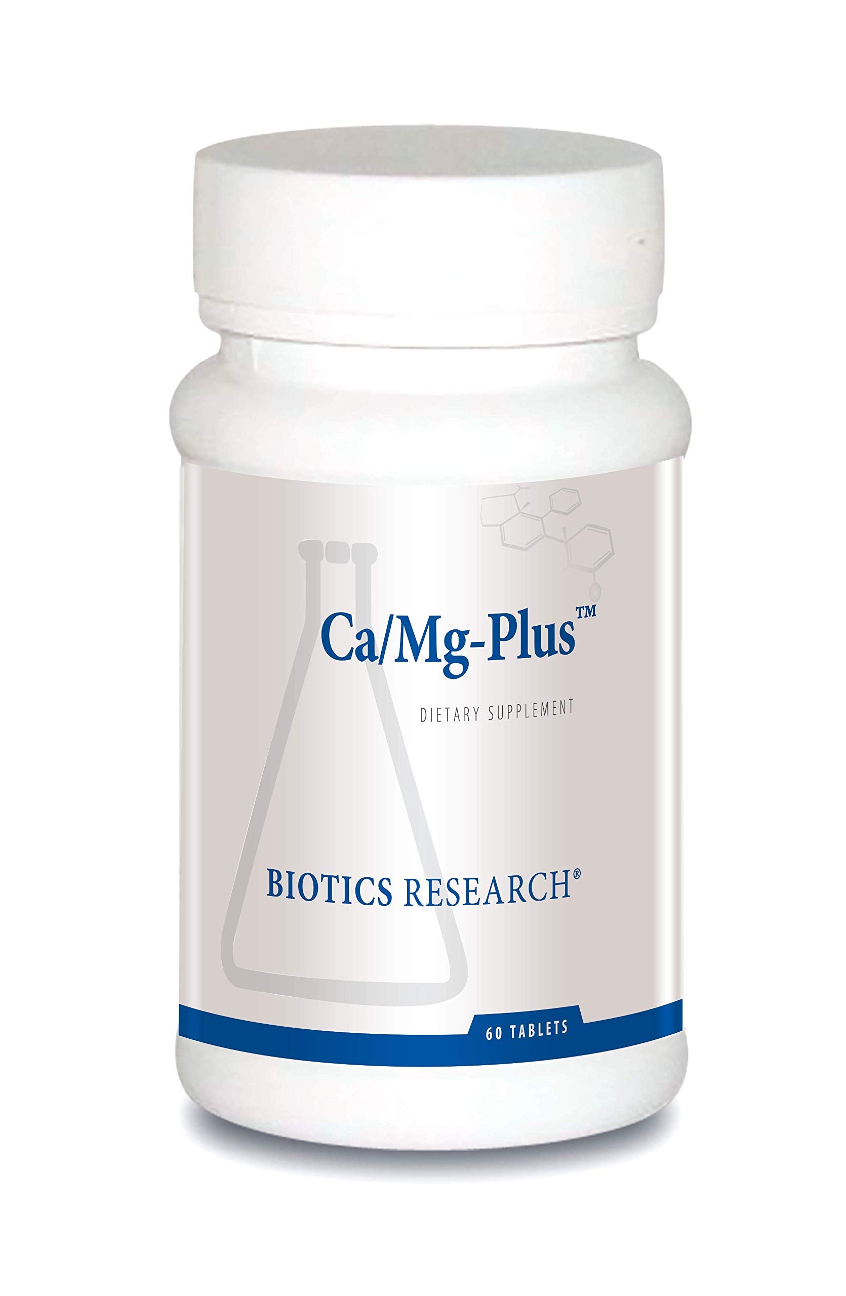Biotics Research CaMg-Plus bottle front highlights calcium magnesium blend for bone support.