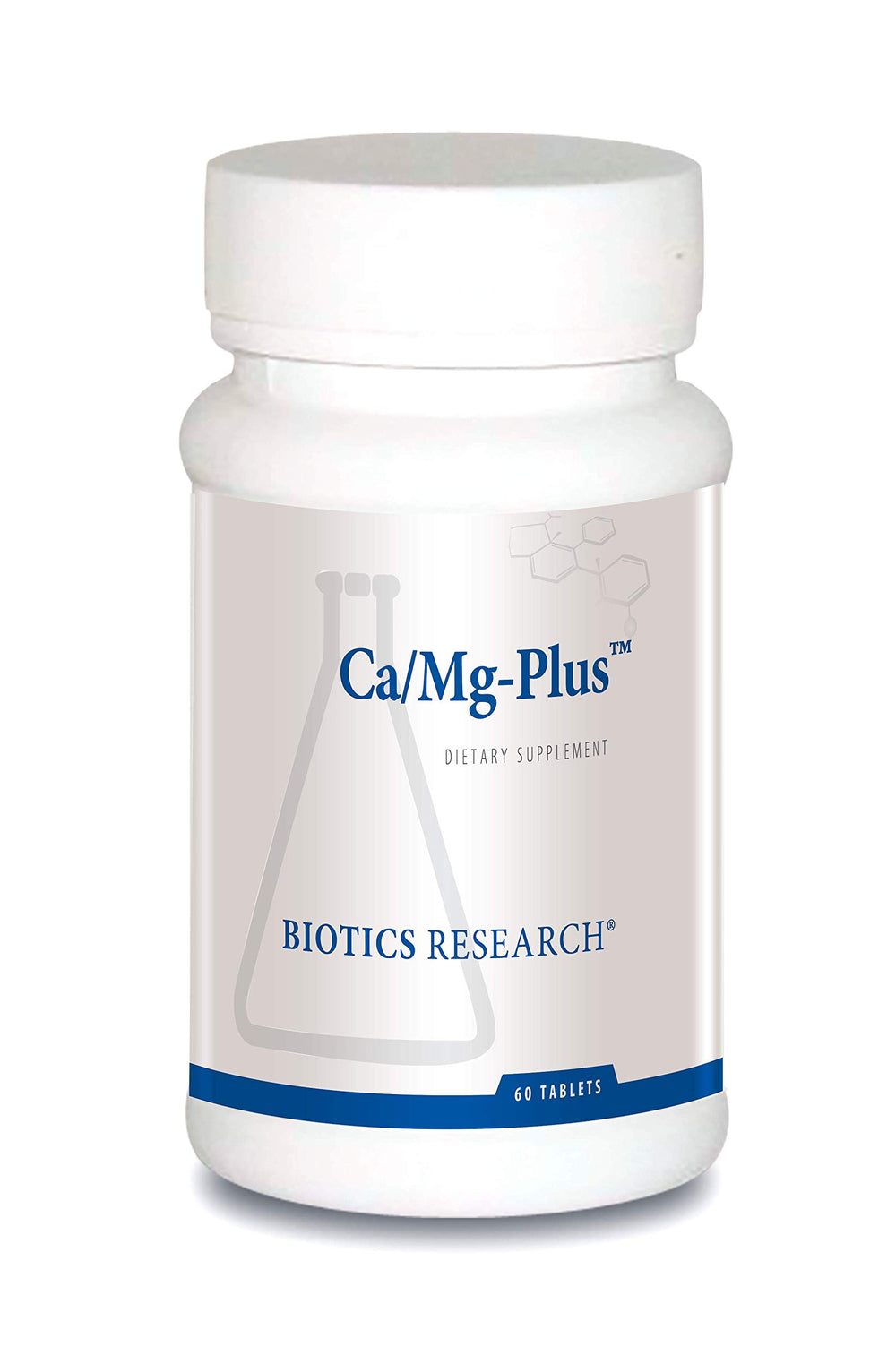 Biotics Research CaMg-Plus bottle front highlights calcium magnesium blend for bone support.