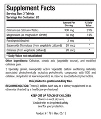 Biotics Research CaMg-Plus bottle side reveals supplement details and directions.