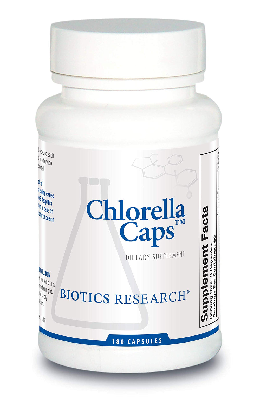 Biotics Research Chlorella capsules bottle for daily nutrient support.