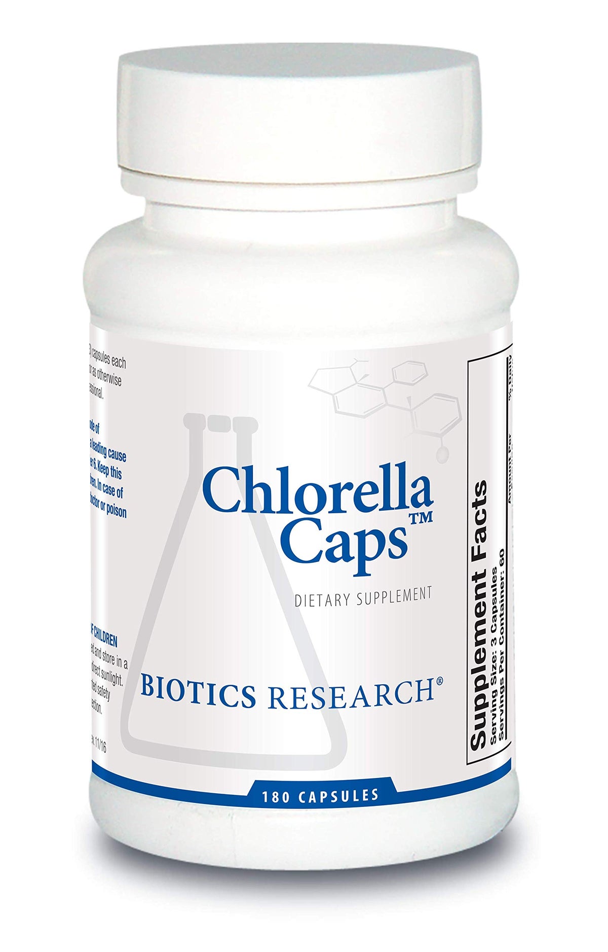 Biotics Research Chlorella capsules bottle for daily nutrient support.