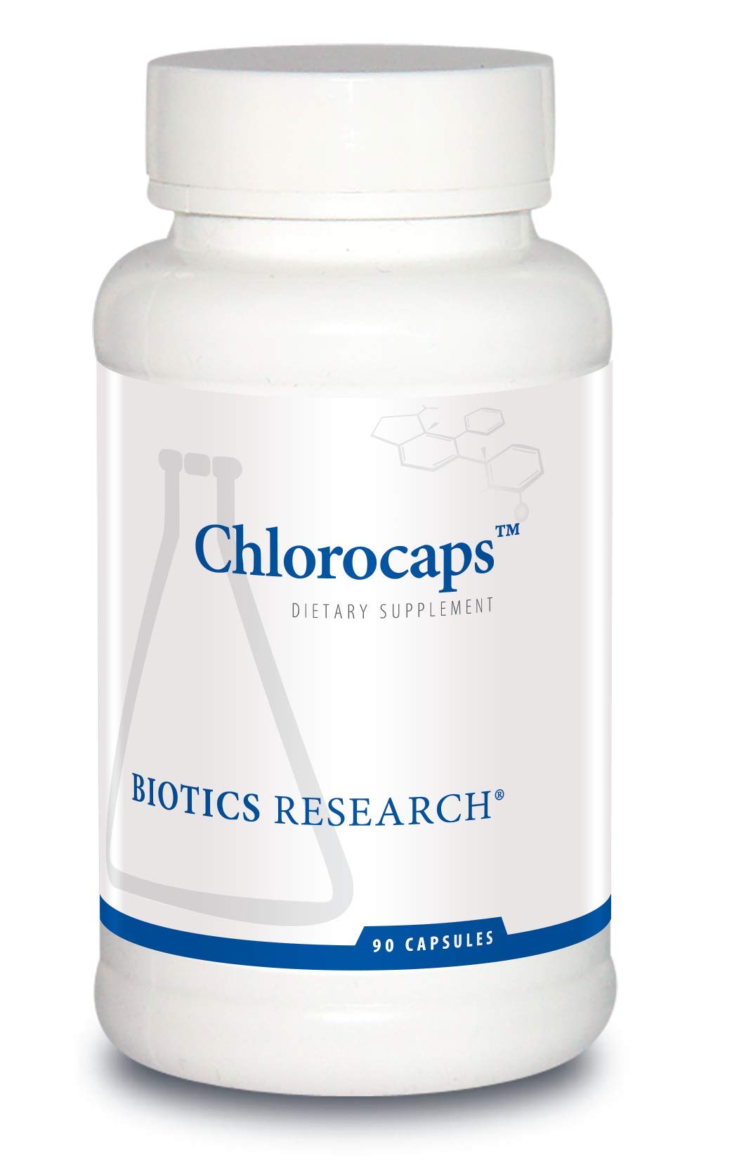 Biotics Research Chlorocaps bottle label highlighting natural antioxidants for daily wellness.