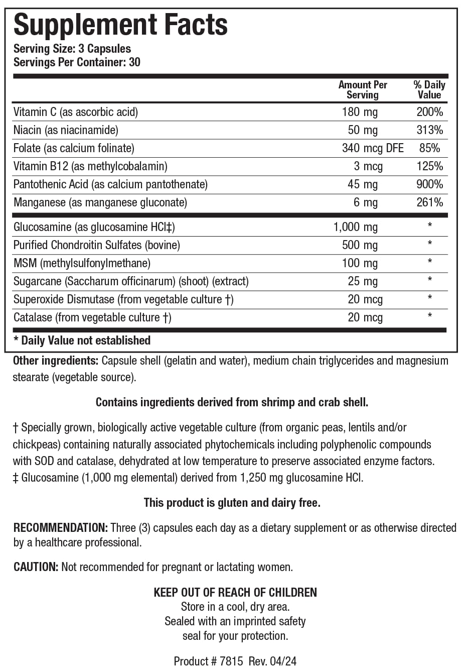 Biotics Research ChondroSamine Plus label close-up showing connective tissue ingredients.