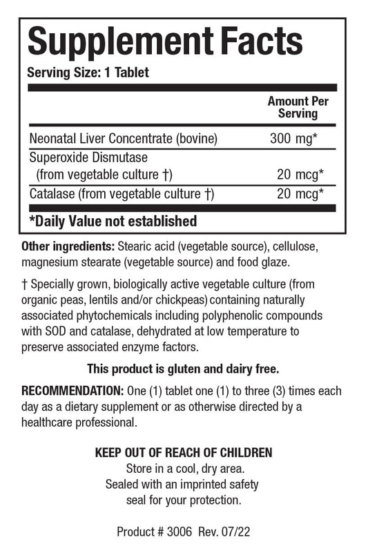 Cytozyme LV Neonatal capsules close-up highlighting glandular formula and antioxidant components.