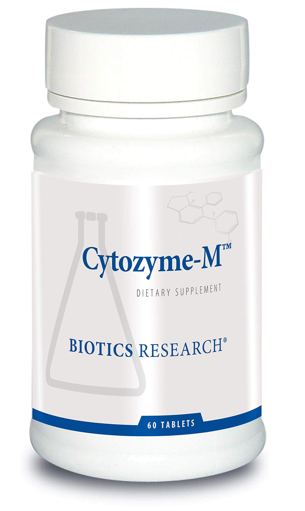 Biotics Research Cytozyme-M bottle front shows masculine hormone support potential.