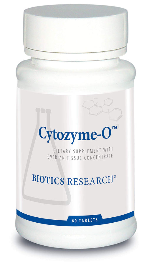 Biotics Research Cytozyme-O bottle front shows 60 tablets for female health support